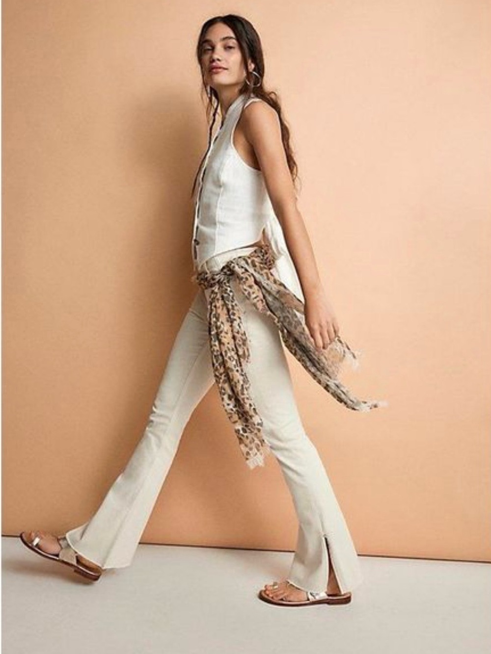 Free People We The Free Level Up Slit Slim Flare Jeans Ivory Cream 31